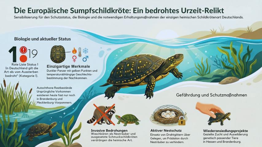 Infografik Europäische Sumpfschildkröte (Emys orbicularis)